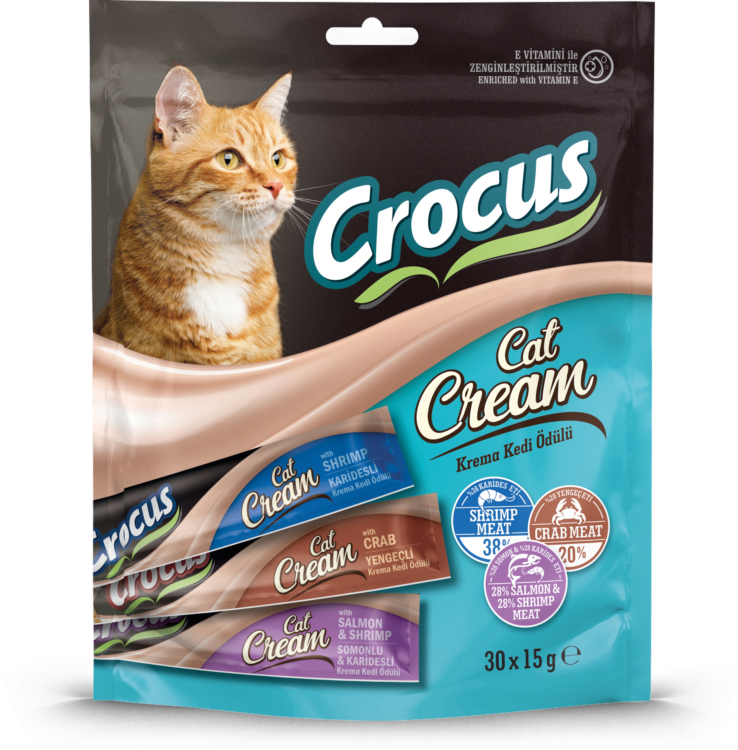 Crocus Çoklu Somon Karides & Karides & Yengeç Kedi Ödülü 30x15gr Crocus Çoklu Somon Karides & Karides & Yengeç Kedi Ödülü 30x15gr