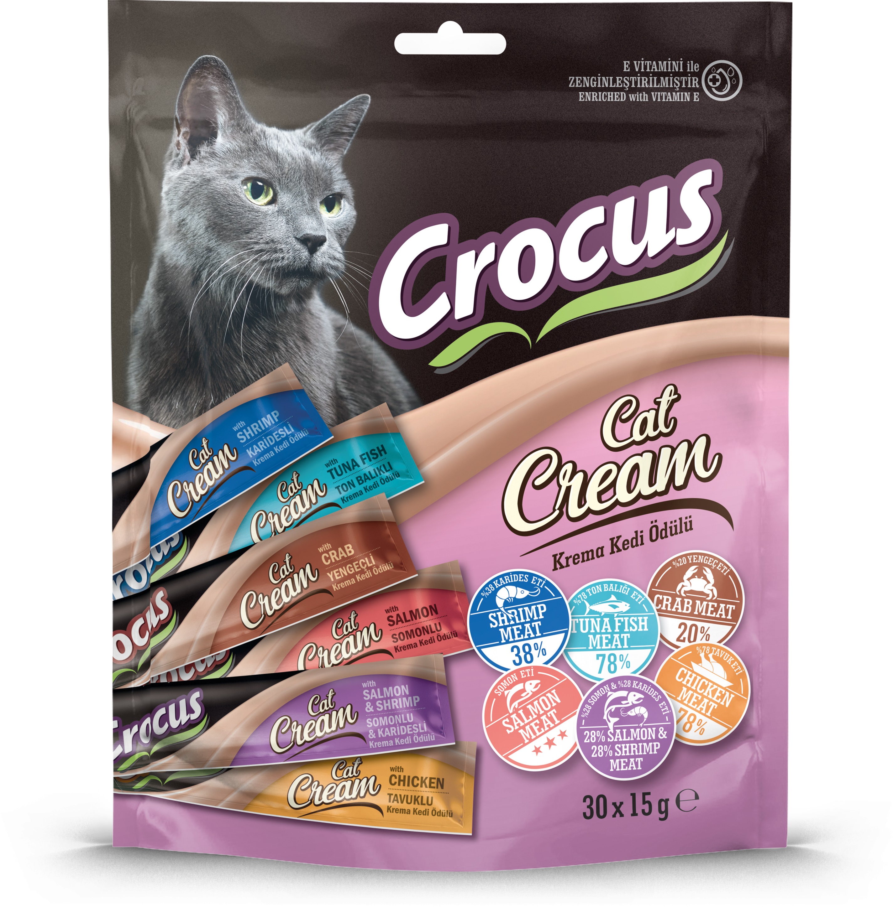 Crocus Multıpack 6 Çeşit Krema Kedi Ödülü 30x15gr Crocus Multıpack 6 Çeşit Krema Kedi Ödülü 30x15gr