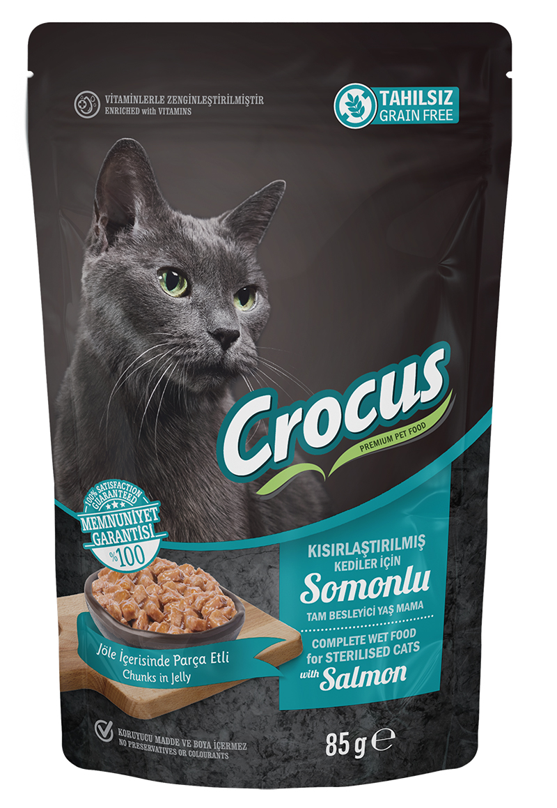 Crocus Tahılsız Kısırlaştırılmış Kedi Somonlupouch Jöleli Yaş Mama 85 G Crocus Tahılsız Kısırlaştırılmış Kedi Somonlupouch Jöleli Yaş Mama 85 G