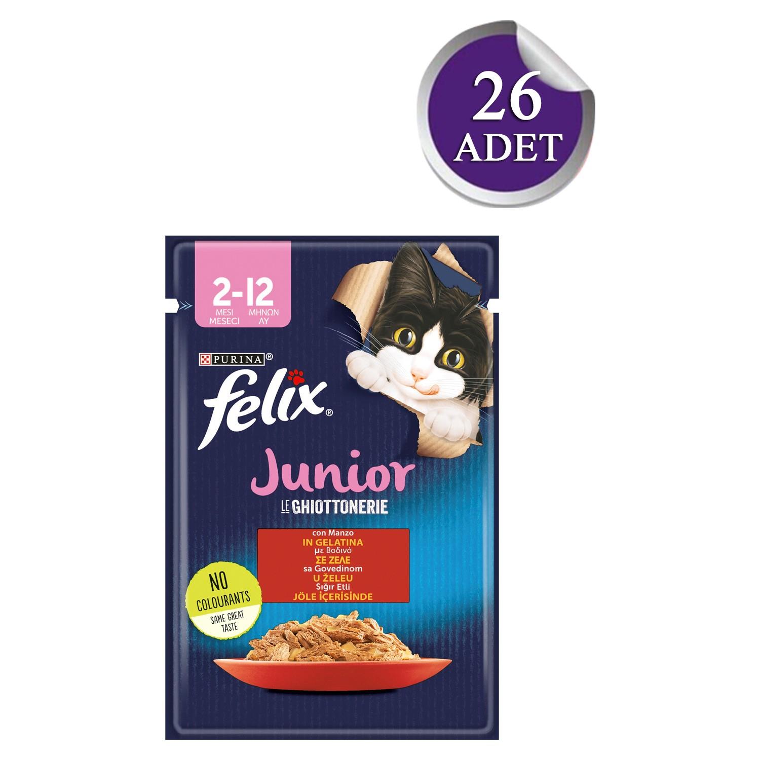 Felix Junior Jöle Sığır Etli 85 Gr Yaş Mama 26 ADET Felix Junior Jöle Sığır Etli 85 Gr Yaş Mama 26 ADET