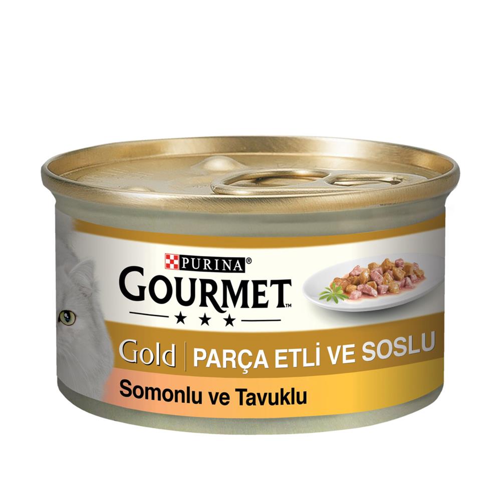 Gourmet Gold Parça Etli Somonlu Ve Tavuklu Kedi Konservesi 85g