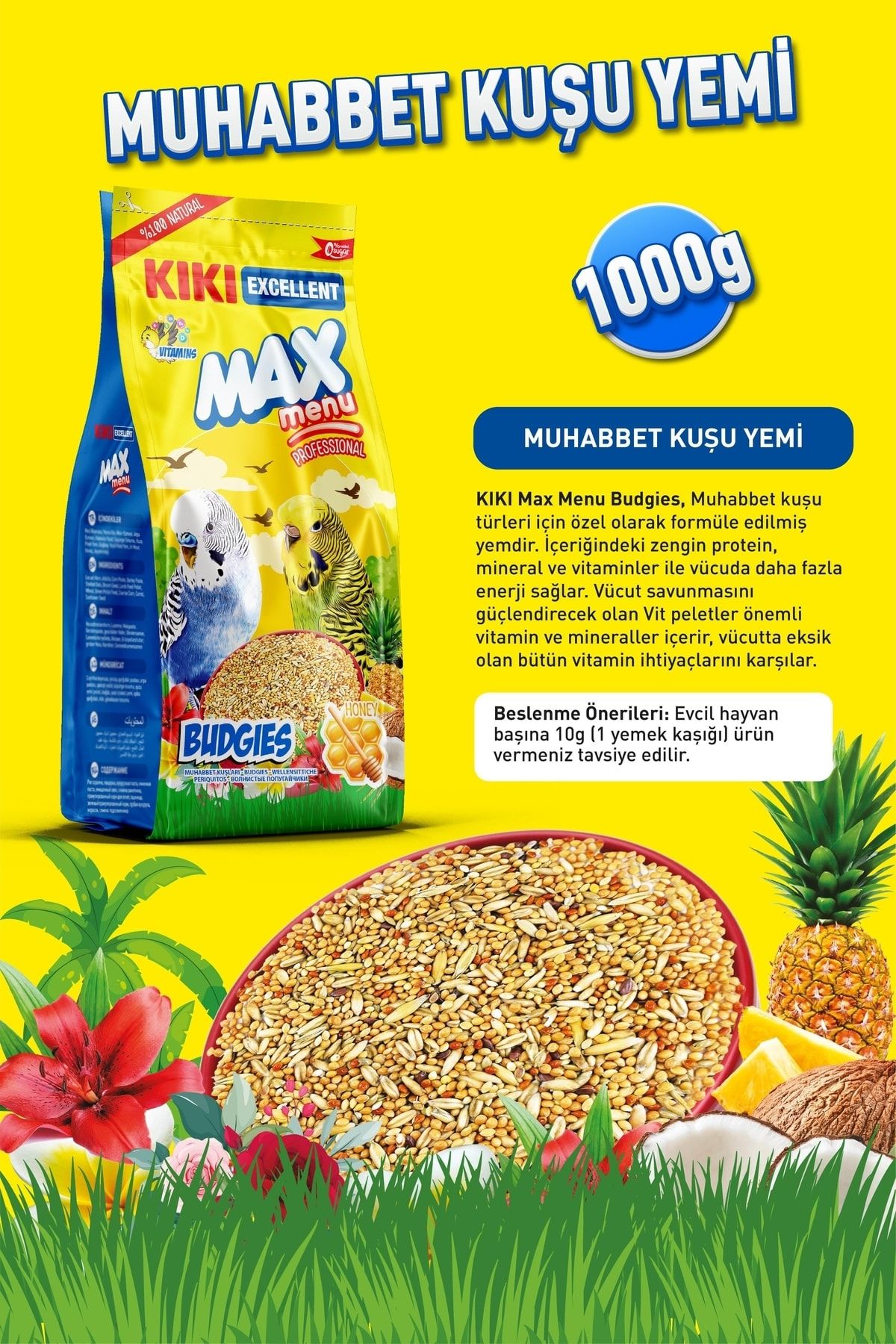 Kiki Excellent Kuş Max Menu Budgies Ballı Muhabbet Kuşu Yemi 1000 Gr. Kb302 Kiki Excellent Kuş Max Menu Budgies Ballı Muhabbet Kuşu Yemi 1000 Gr. Kb302