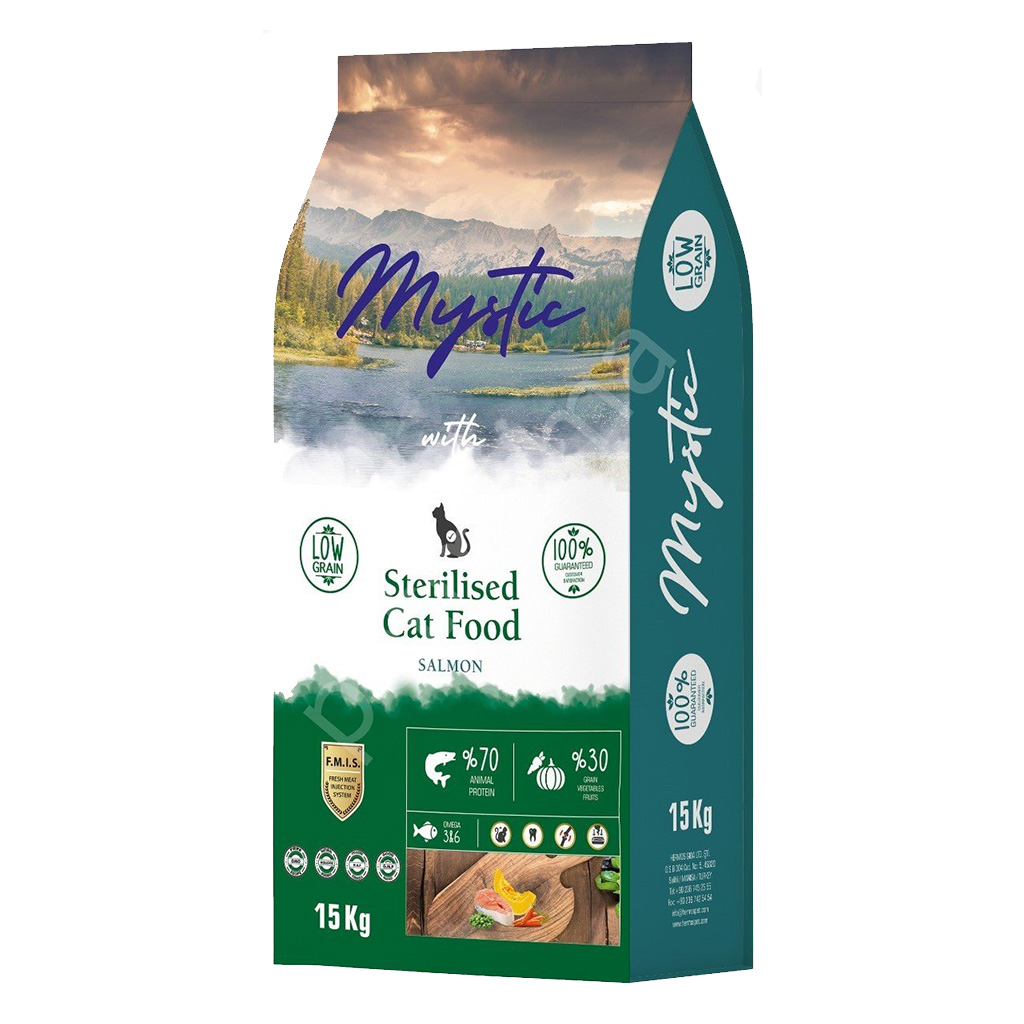 Mystic Az Tahıl Yetişkin Kedi Mama Steril Somon 15 Kg Mystic Az Tahıl Yetişkin Kedi Mama Steril Somon 15 Kg