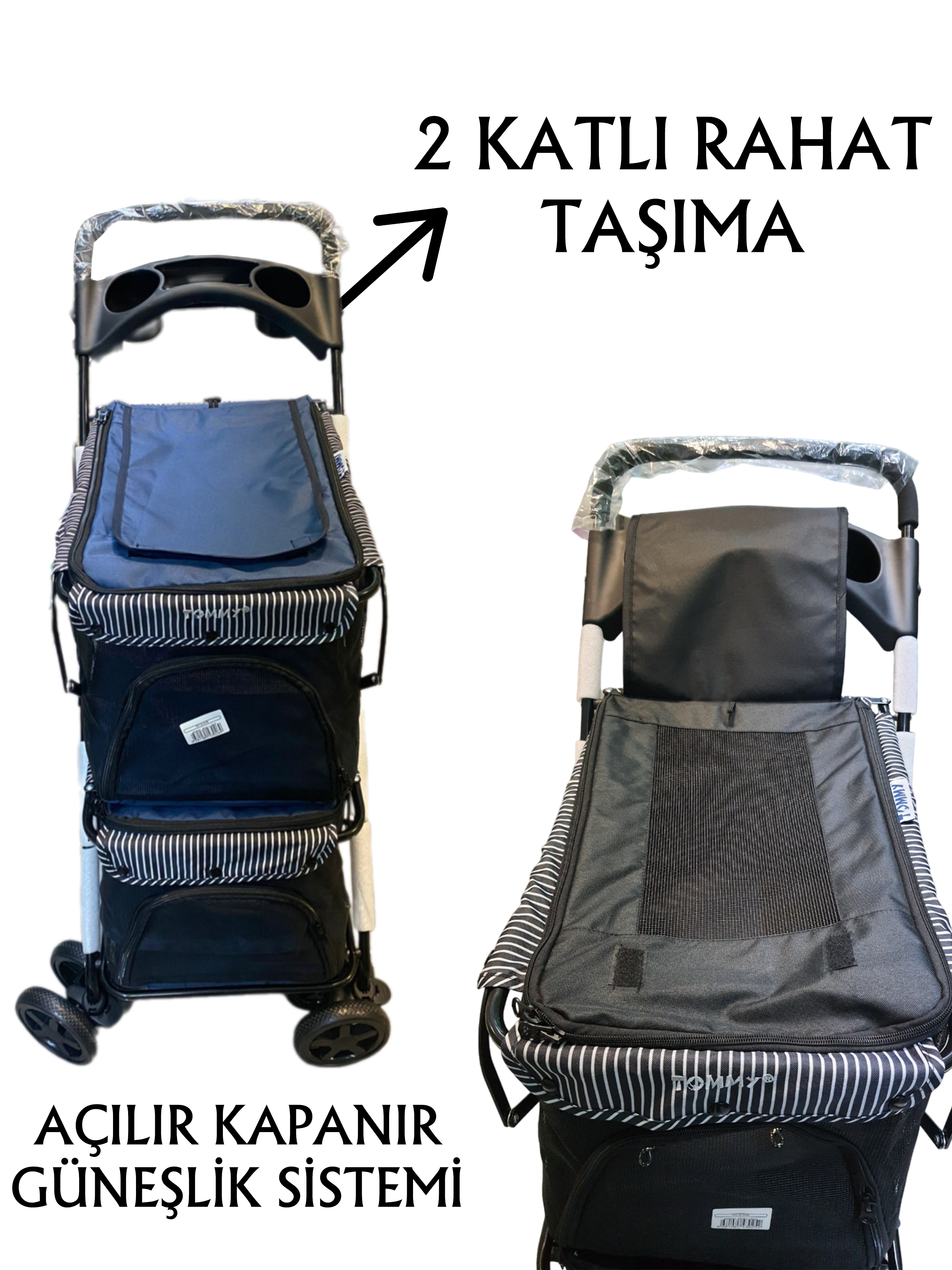 Tommy İki Katlı Evcil Hayvan Arabası 85x51x100cm Lacivert Max 10+10 Kg Tommy İki Katlı Evcil Hayvan Arabası 85x51x100cm Lacivert Max 10+10 Kg