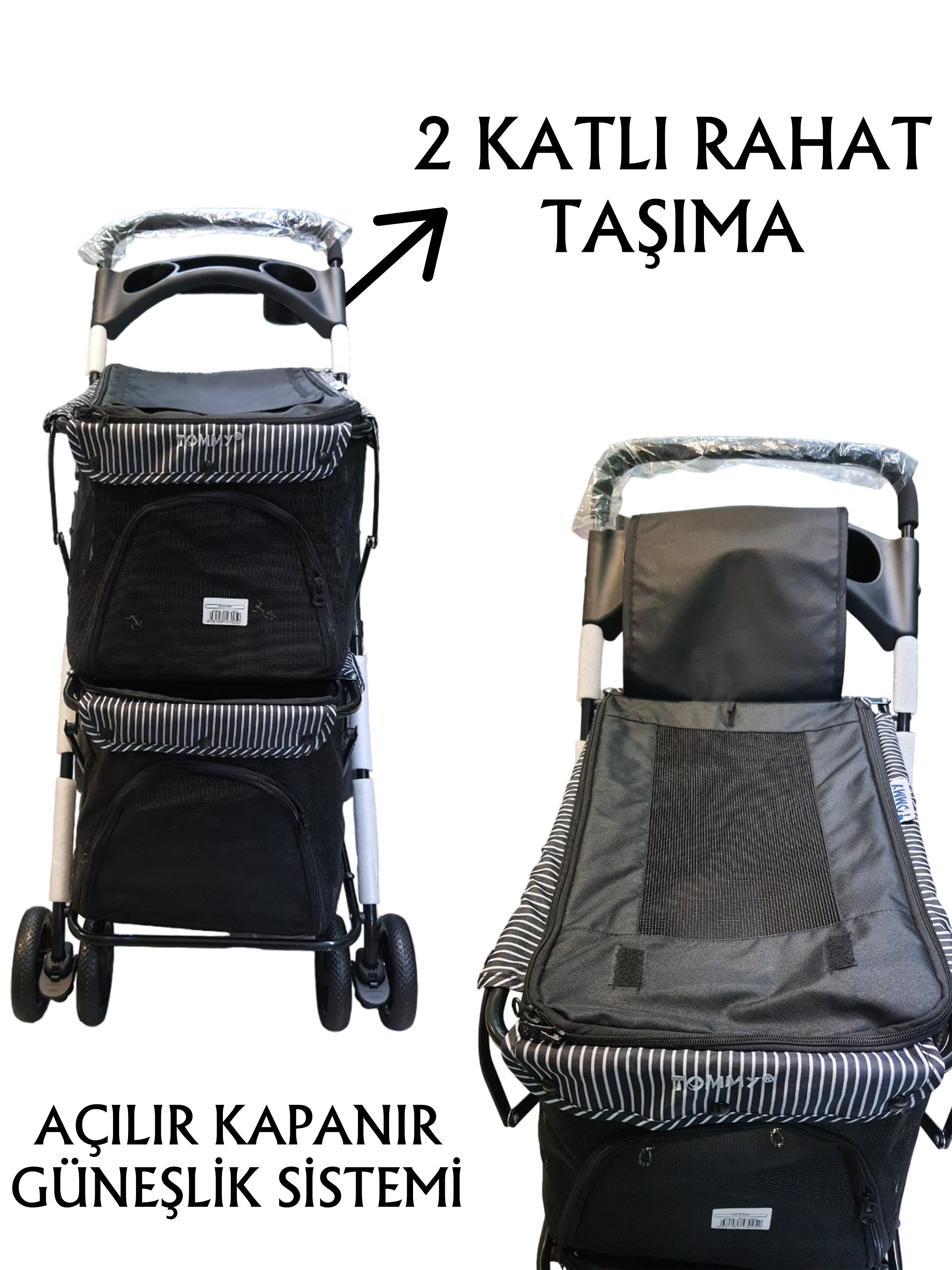 Tommy İki Katlı Evcil Hayvan Arabası 85x51x100cm Siyah Max 10+10 Kg Tommy İki Katlı Evcil Hayvan Arabası 85x51x100cm Siyah Max 10+10 Kg